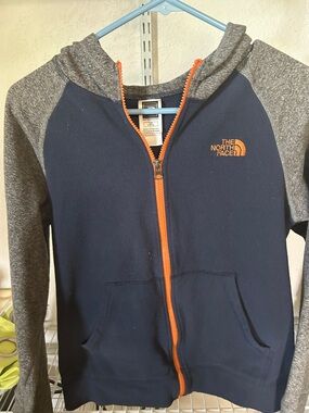 The North Face Kids Navy & Gray Zip Hoodie with Orange Trim